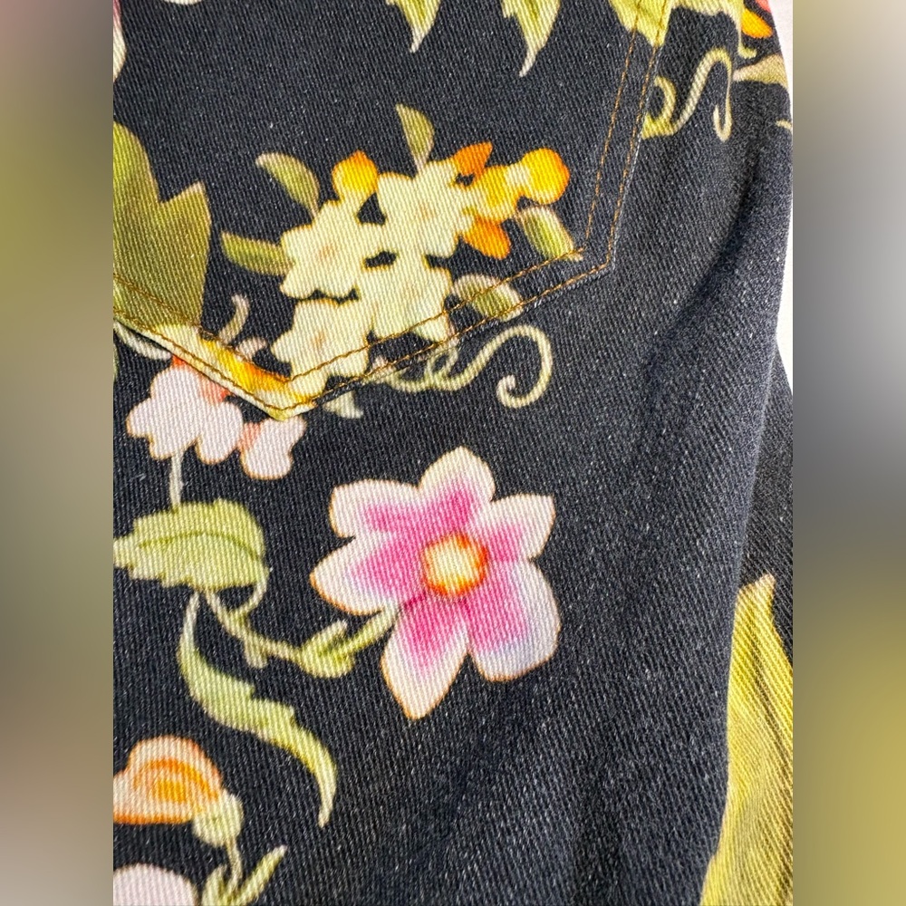 Etro Milano Designer Black Multicolor Floral Skinny Pants Size 29 Made In Italy - Picture 13 of 15
